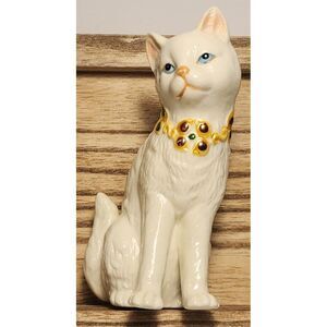 Cat Kitten Figurine Beautiful Multi Color‎ Collar Majestic Ceramic Hand Painted